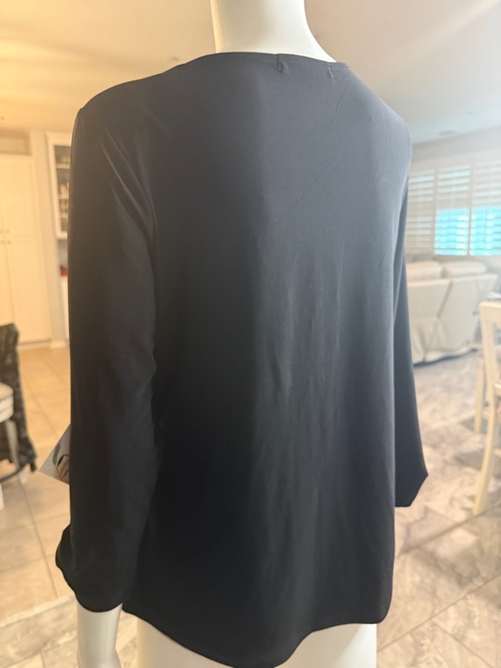 Women’s Black Zip-Front Blouse with Chest Pockets - Picture 2 of 3